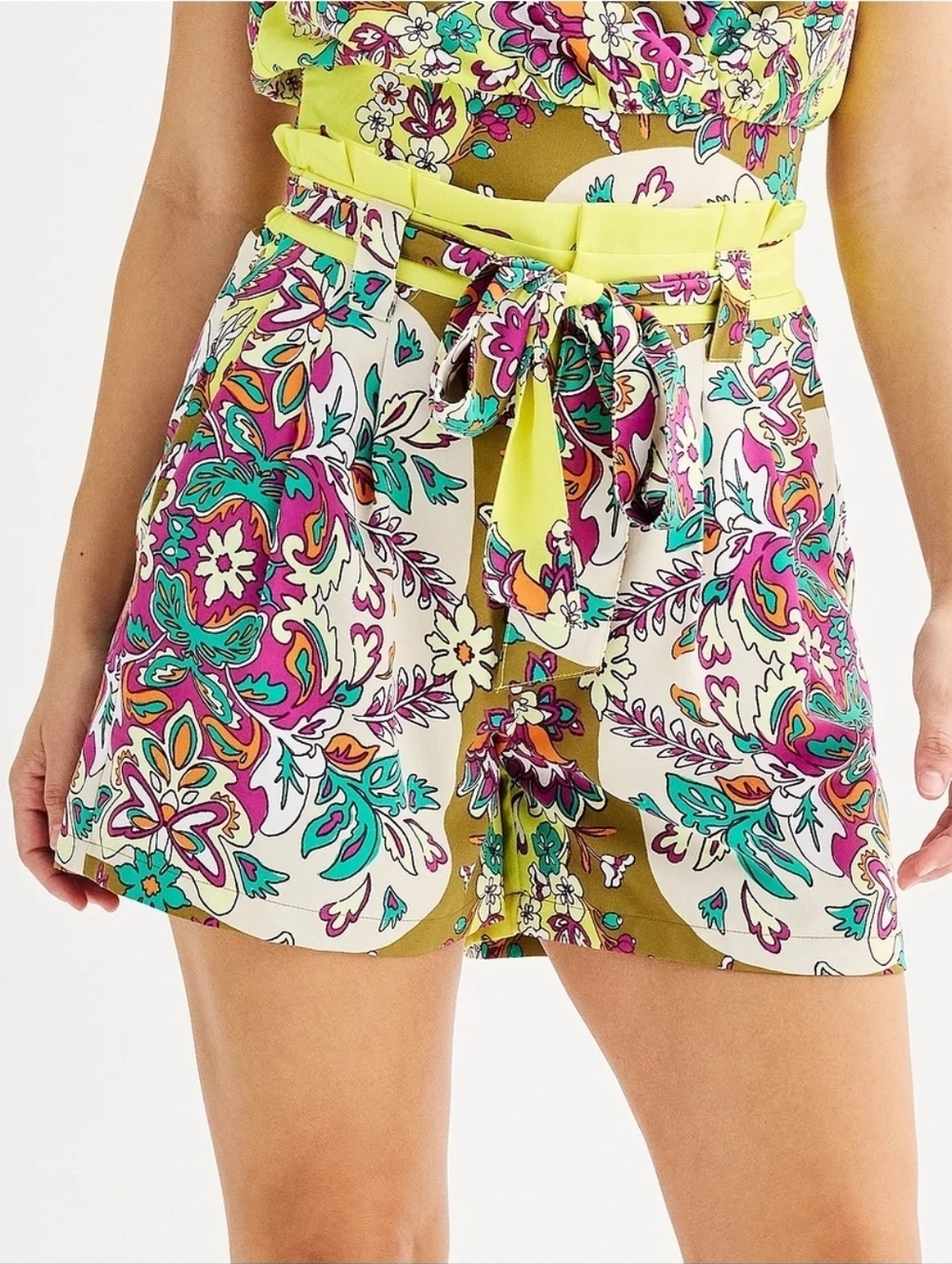 Intempo High Rise Floral Tie-Belt Shorts Size XXL Maximalist
